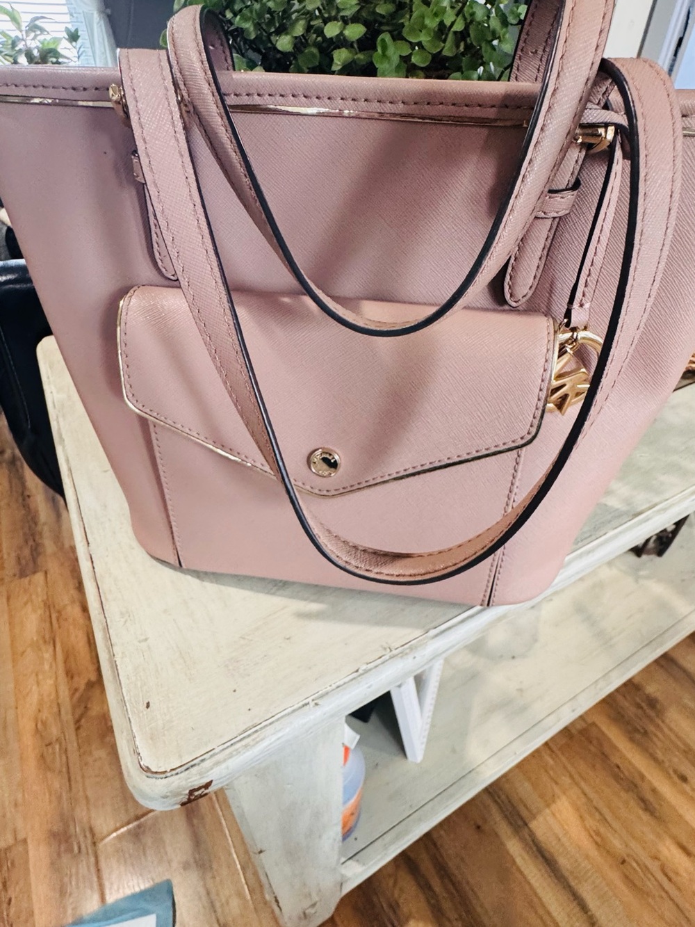 Michael Kors Pink Tote Handbag with Front Pocket.